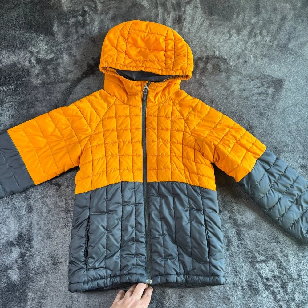 Columbia Kids Polyester Puffer Jacket Hooded Gorpcore S 8 Orange Gray